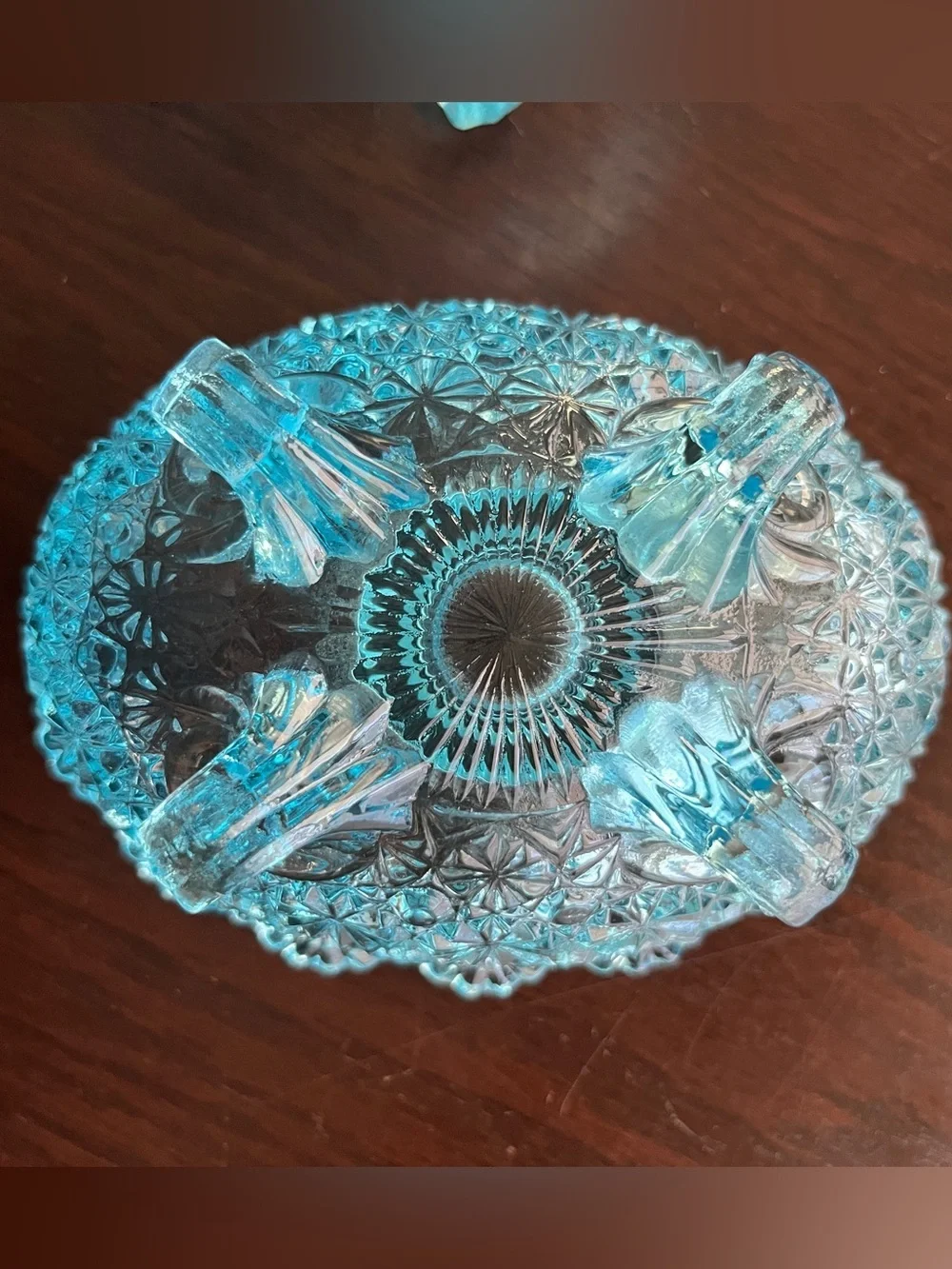 Set of 2 L.G. Wright Blue Daisy & Button Footed Dishes w/ candle holder centers